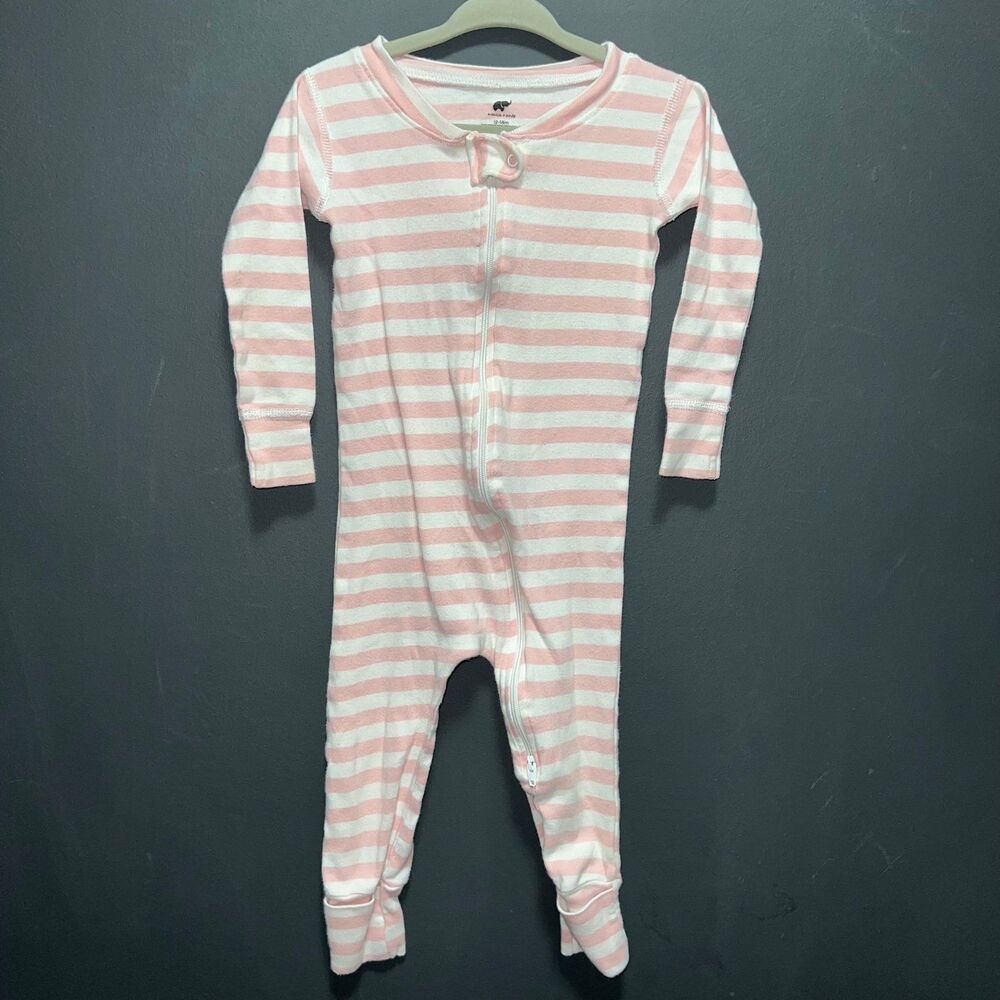 Monica + Andy Organic Footless Pajamas Girls 12-18m Zip Up Pink White Striped